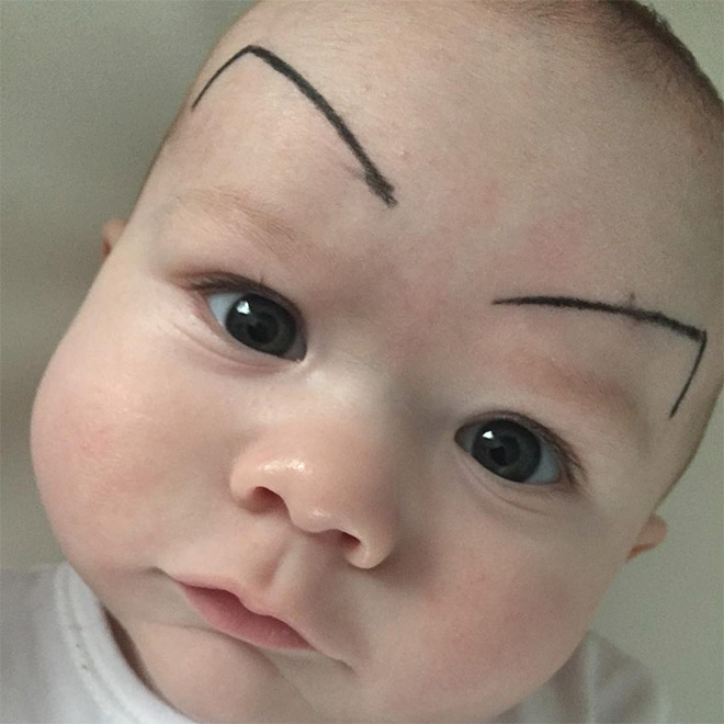 Babies with makeup eyebrows? Brilliant idea!