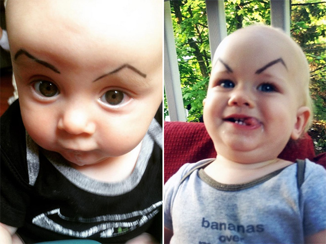 Babies with makeup eyebrows? Brilliant idea!