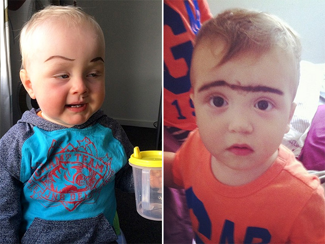 Babies with makeup eyebrows? Brilliant idea!