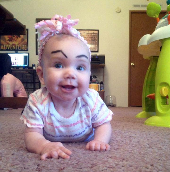 Babies with makeup eyebrows? Brilliant idea!