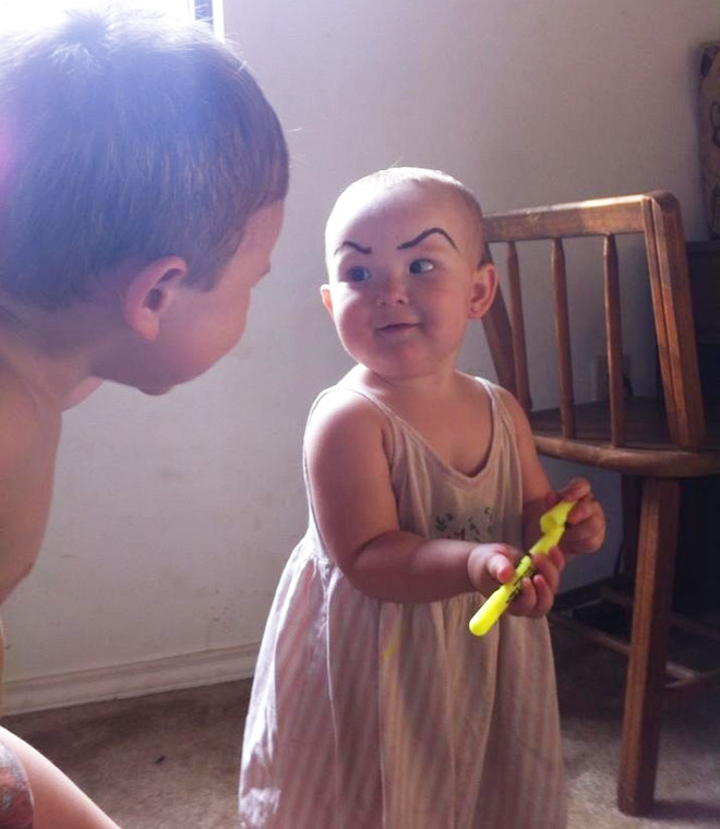 Babies with makeup eyebrows? Brilliant idea!