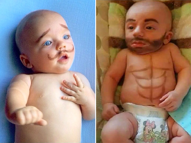 Babies with makeup eyebrows? Brilliant idea!