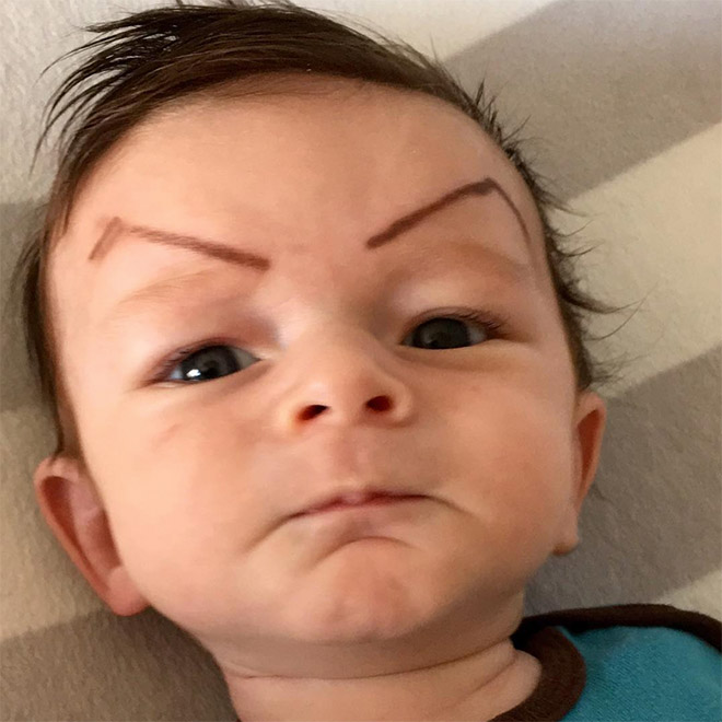 Babies with makeup eyebrows? Brilliant idea!