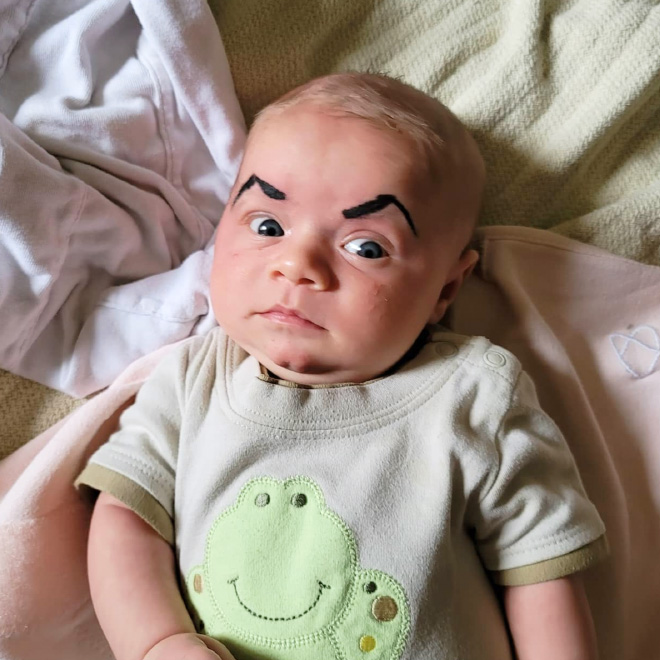 Babies with makeup eyebrows? Brilliant idea!