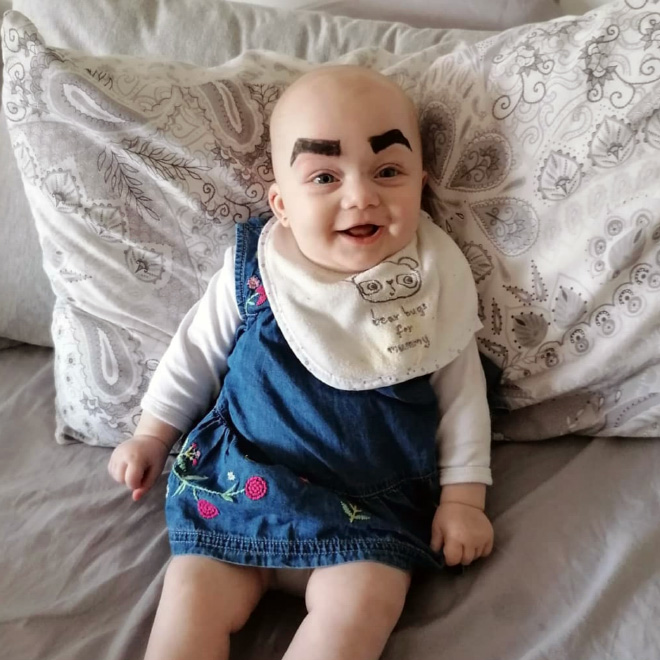 Babies with makeup eyebrows? Brilliant idea!