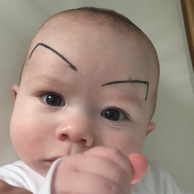 Babies with makeup eyebrows? Brilliant idea!