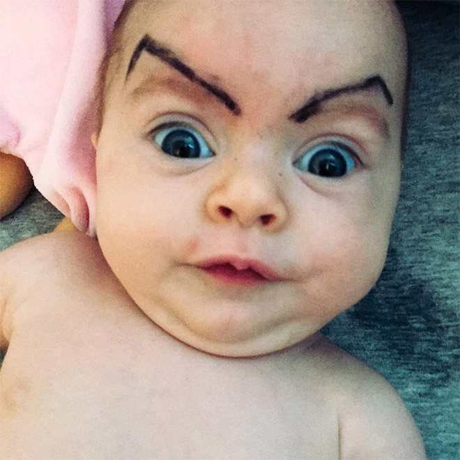 Babies with makeup eyebrows? Brilliant idea!