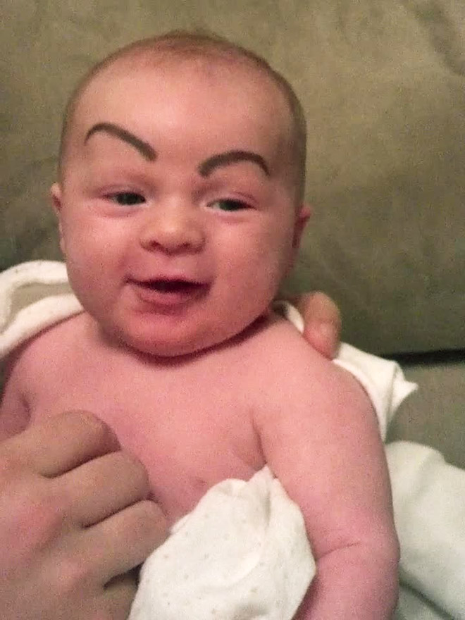 Babies with makeup eyebrows? Brilliant idea!