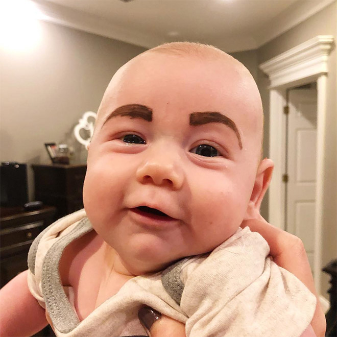 Babies with makeup eyebrows? Brilliant idea!