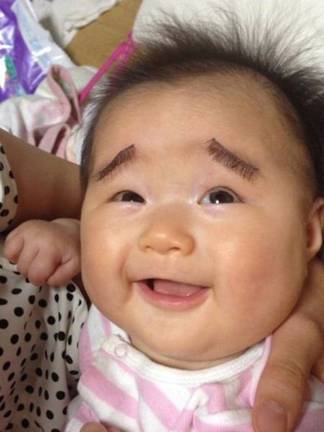 Babies with makeup eyebrows? Brilliant idea!