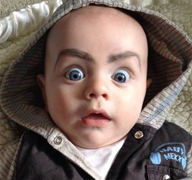 Babies with makeup eyebrows? Brilliant idea!