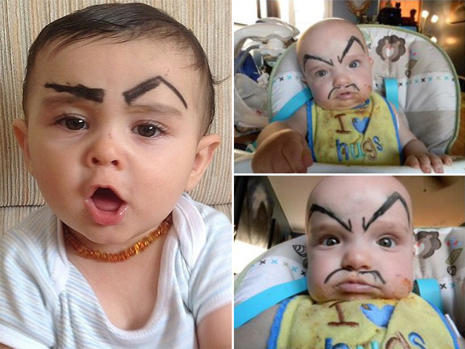 Babies with makeup eyebrows? Brilliant idea!