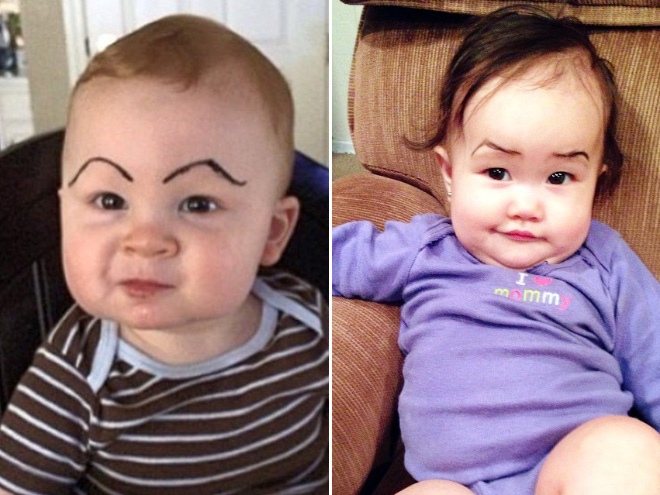 Babies with makeup eyebrows? Brilliant idea!