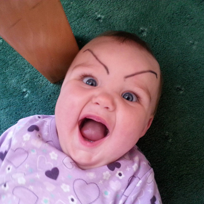 Babies with makeup eyebrows? Brilliant idea!