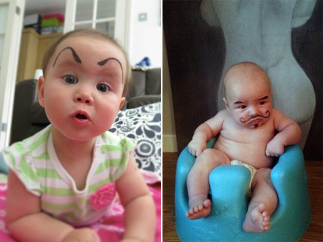 Babies with makeup eyebrows? Brilliant idea!