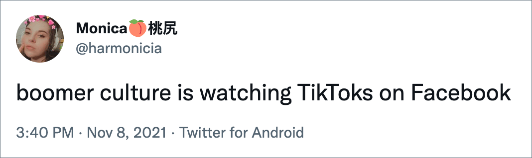 boomer culture is watching TikToks on Facebook