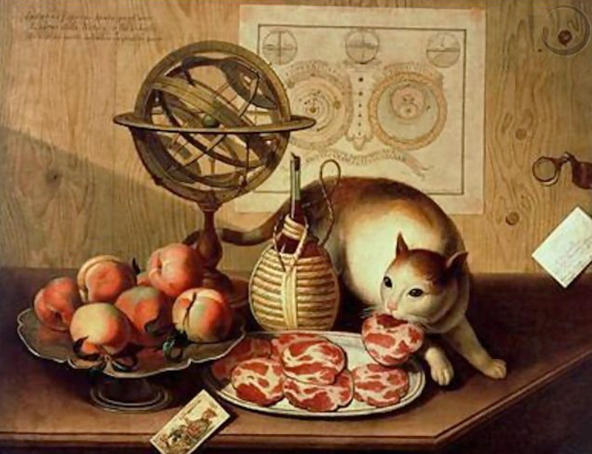Still Life With a Cat by Sebastiano Lazzari, 1760