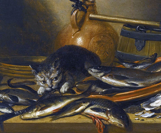 A Still Life of Fresh-Water Fish, With a Cat by Pieter Claesz, 1656