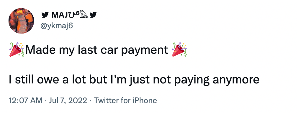 🎉Made my last car payment 🎉 I still owe a lot but I'm just not paying anymore