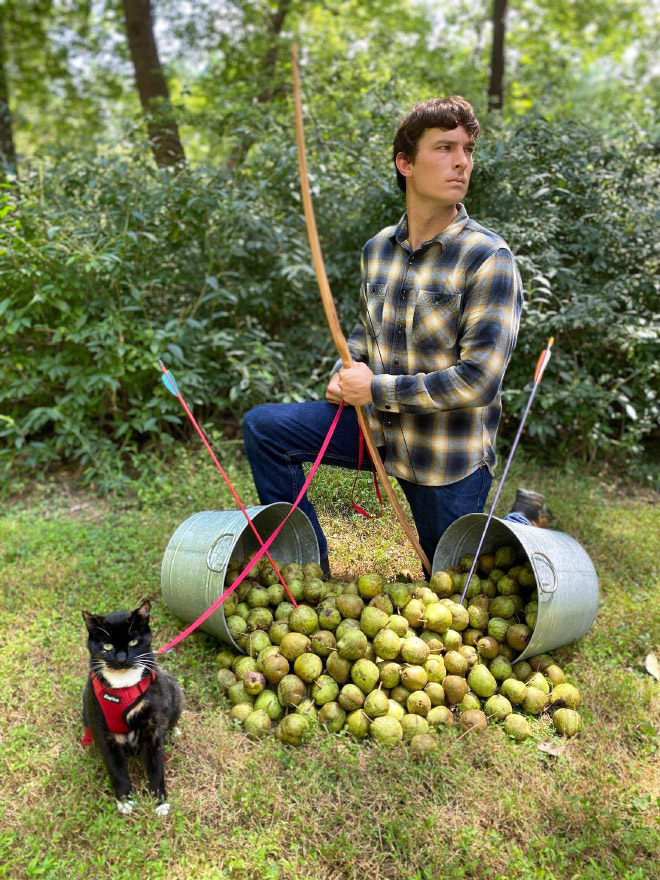 Vegan hunter posing with his trophies.