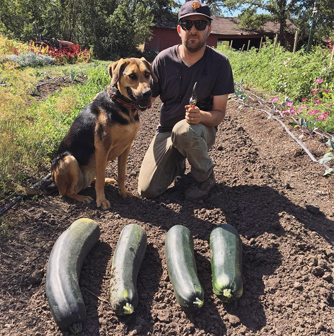 Vegan hunter posing with his trophies.