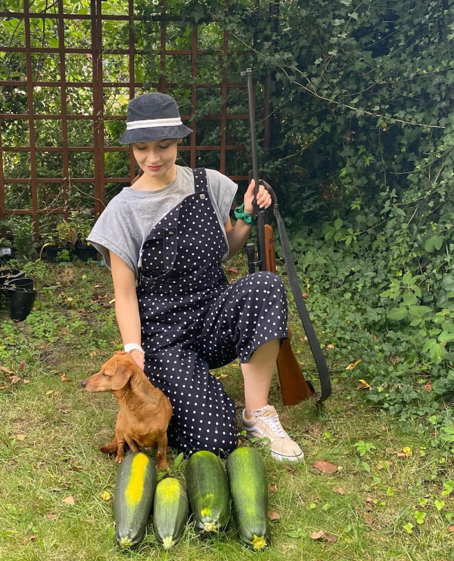 Vegan hunter posing with his trophies.