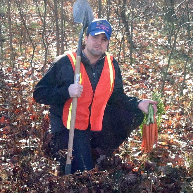 Vegan hunter posing with his trophies.