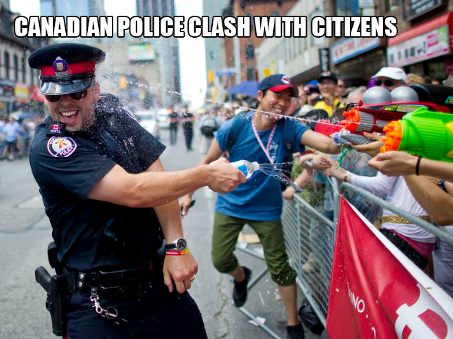 Canadian police clash with citizens.
