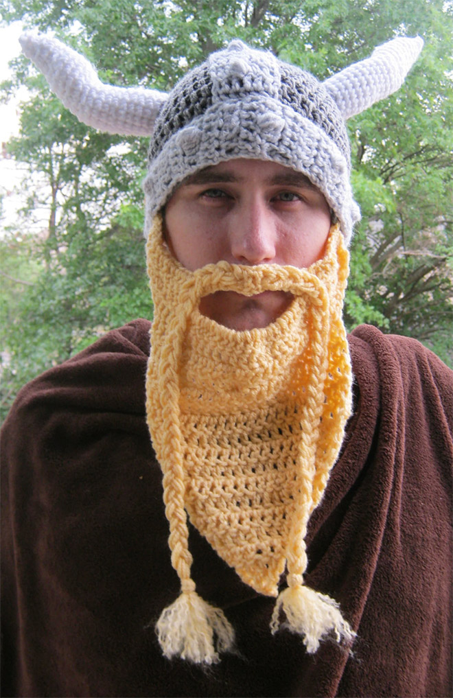 Crocheted viking bard.