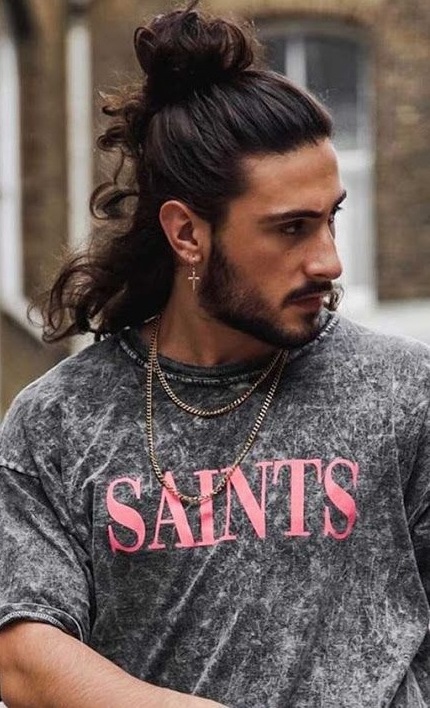 Half Bun Long Hair look for Men