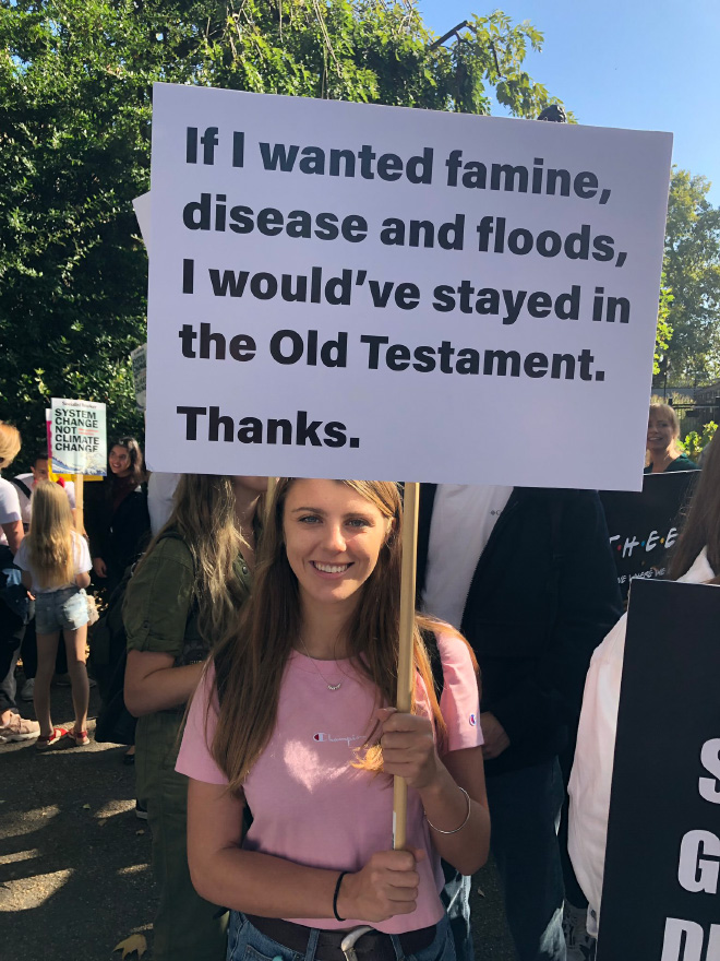 Protest sign against climate change.