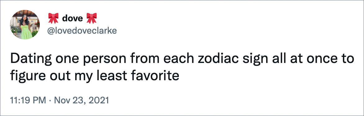 Dating one person from each zodiac sign all at once to figure out my least favorite