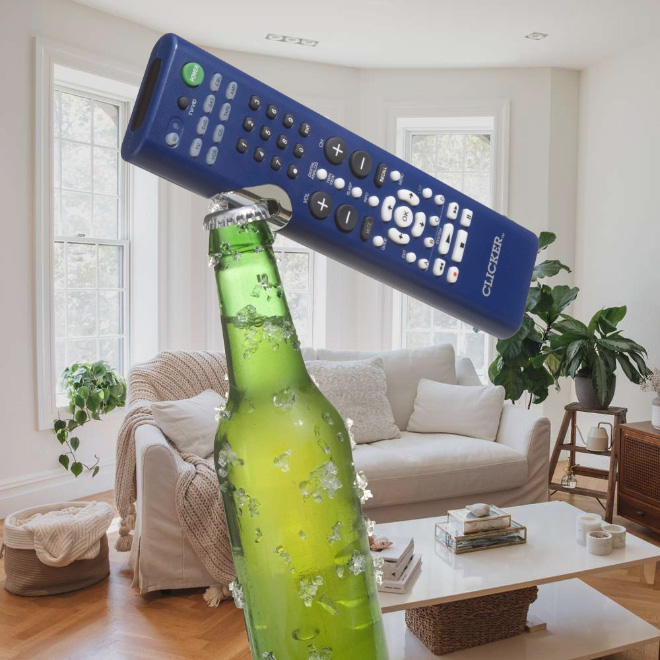 TV remote with a bottle opener.