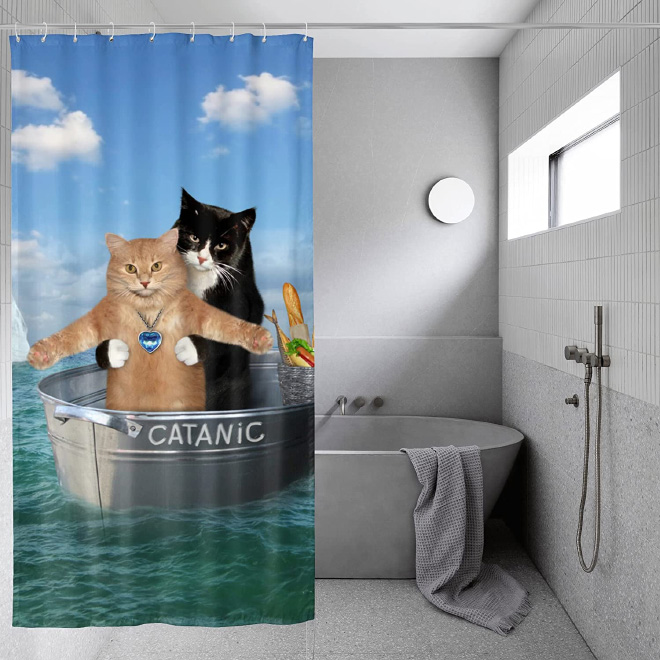 Funny shower curtain.