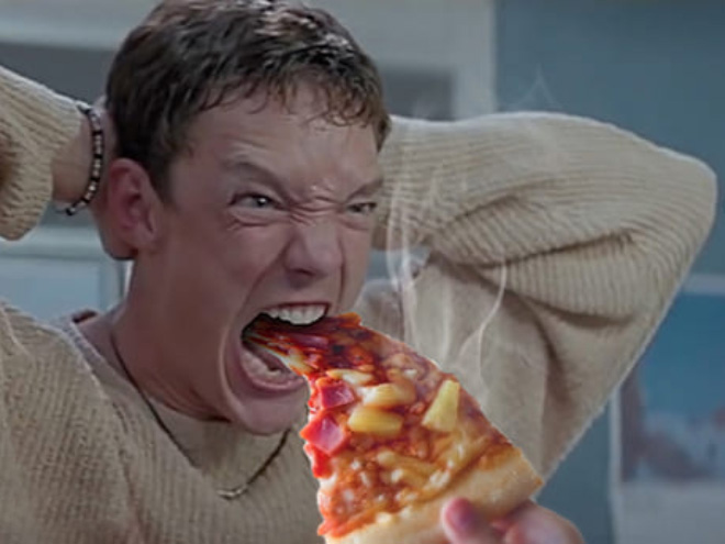 Add a hot slice of pizza to turn horror movie into a comedy.