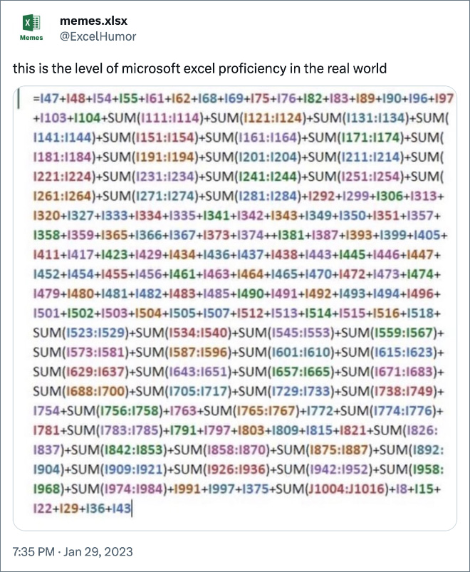 this is the level of microsoft excel proficiency in the real world