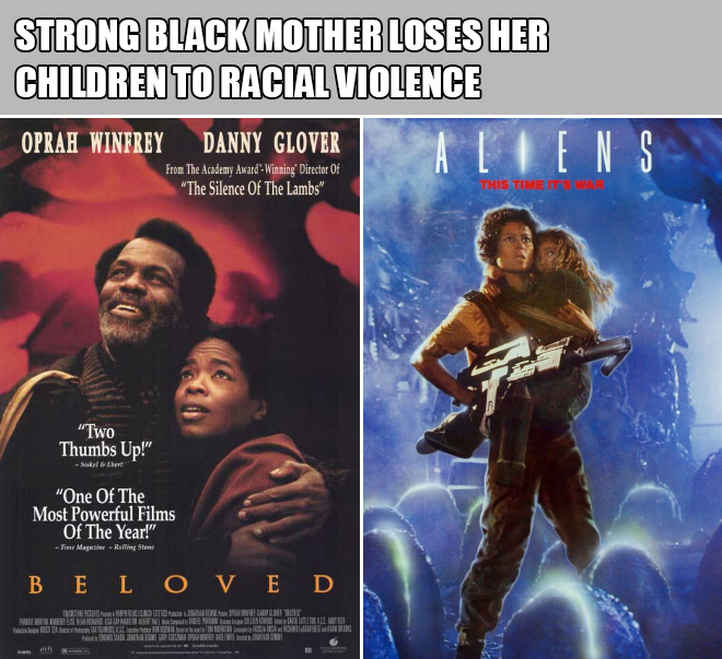 Two unrelated movies described with the same sentence.