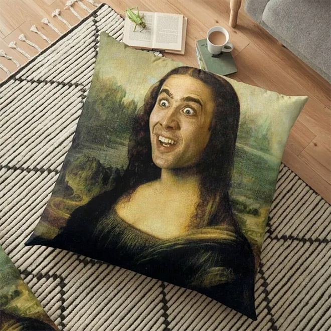 Nicolas Cage Mona Lisa pillow.