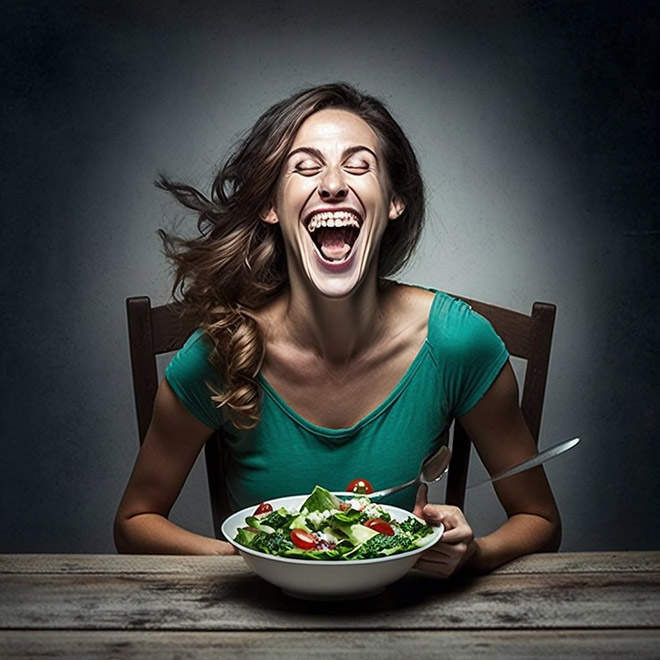 AI-Generated Images of Women Laughing Alone With Salad Are Terrifying