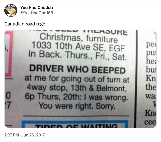 Canadian road rage.