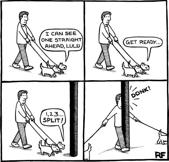 "Off The Leash" series cartoon by Rupert Fawcett.