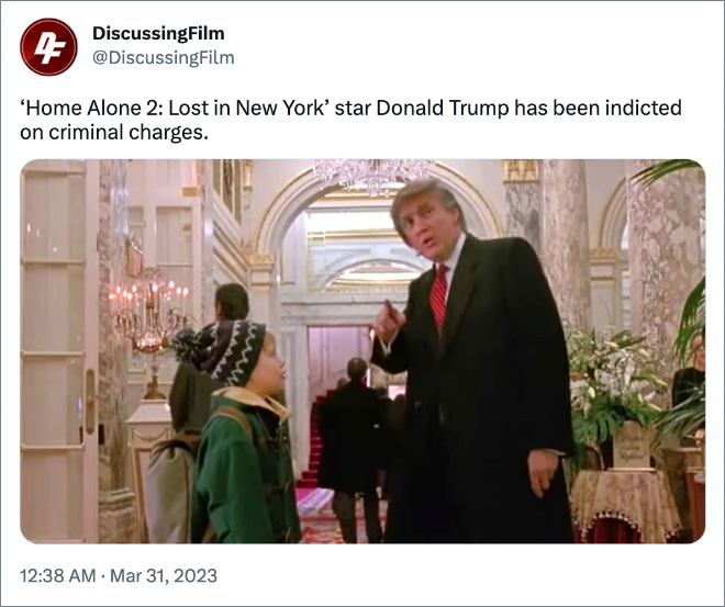 ‘Home Alone 2: Lost in New York’ star Donald Trump has been indicted on criminal charges.