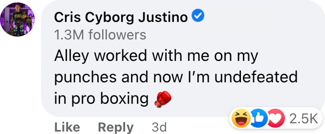 Alley worked with me on my punches and now I’m undefeated in pro boxing