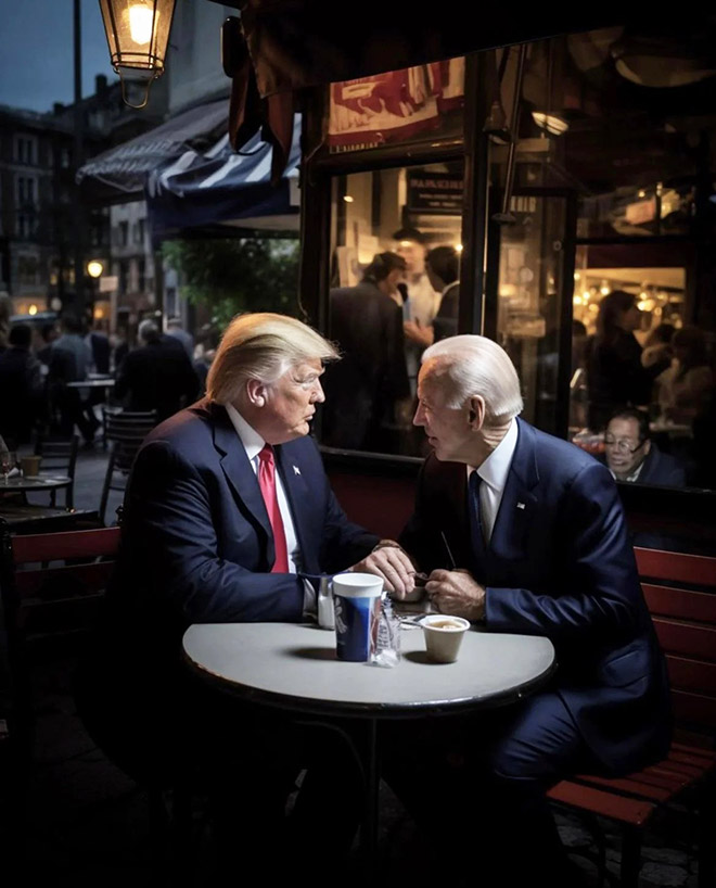 AI-generated image of Biden and Trump as best friends.