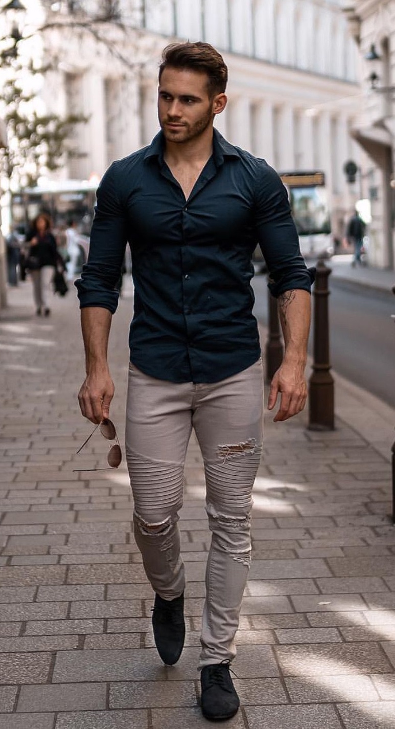 Greenish shirt with beige bottom and boots