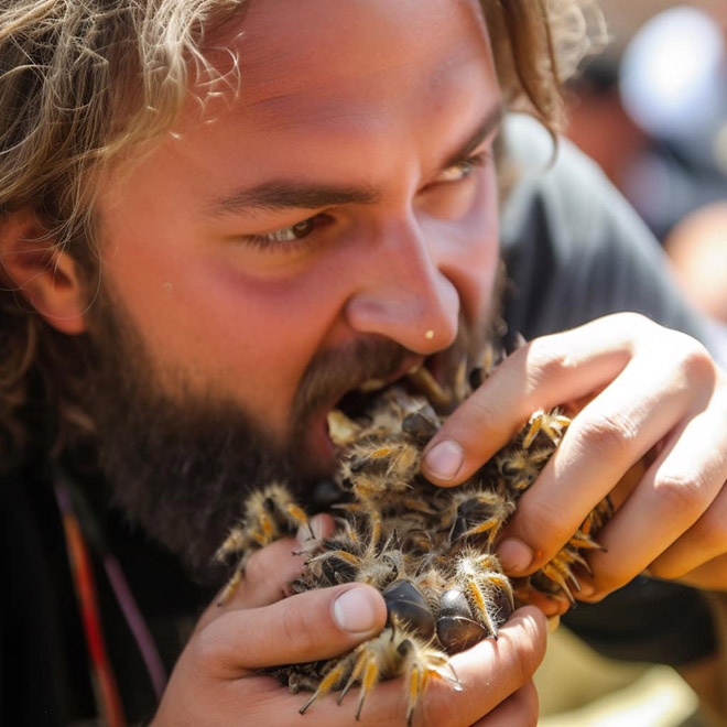 AI-generated picture: annual screaming tarantula eating contest.