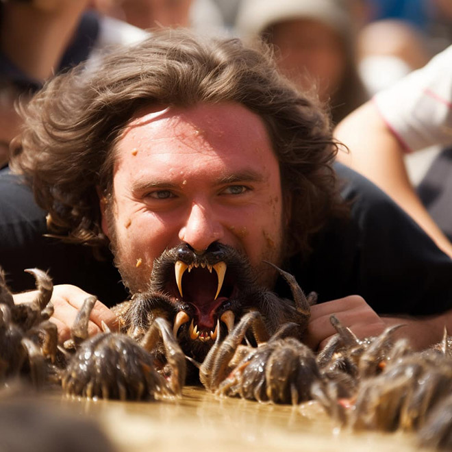 AI-generated picture: annual screaming tarantula eating contest.