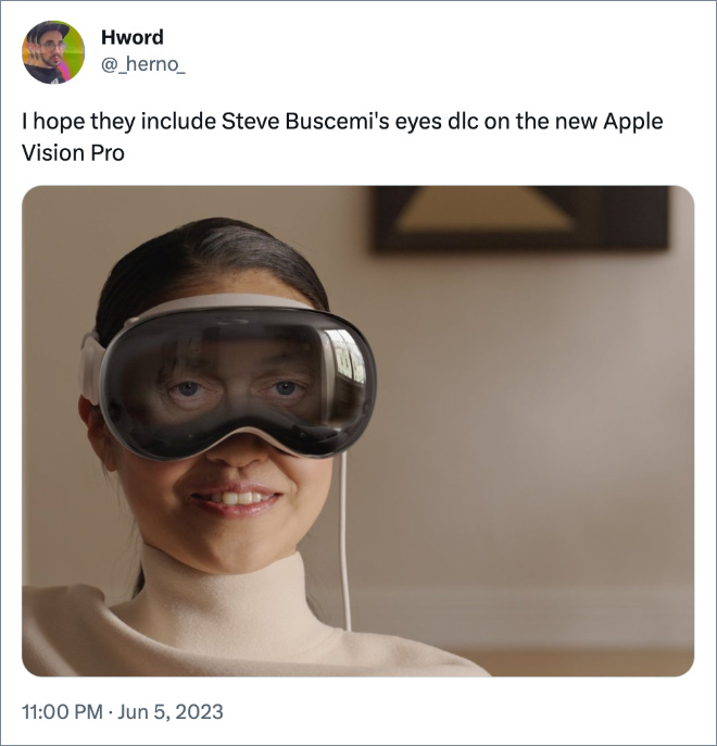 I hope they include Steve Buscemi's eyes dlc on the new Apple Vision Pro