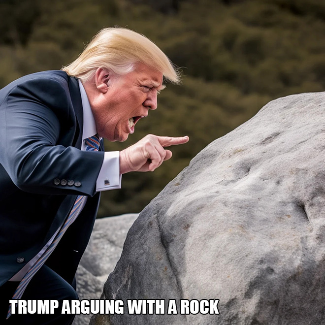 Trump arguing with a rock.