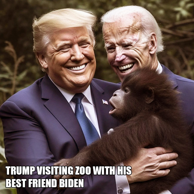 Trump visiting zoo with his best friend Biden.